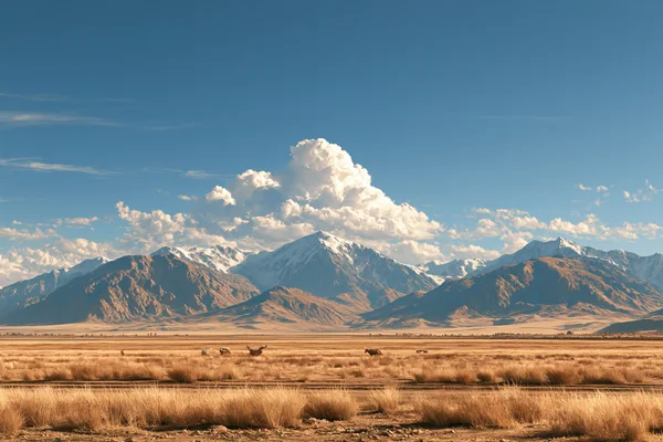 Grassland and Distant Peaks - Nature & Landscape wallpaper