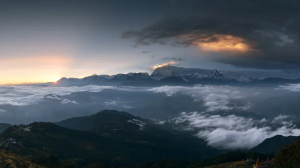 Mountain Range above the Cloud Sea at Dusk - Sea, Lakes & Water / Sky, Stars & Sunsets wallpaper
