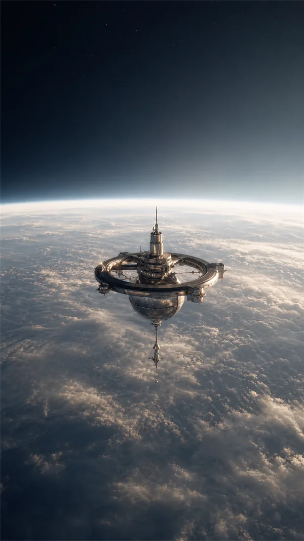 地球を見下ろす宇宙ステーション - ブルー スマホ - ファンタジー・宇宙の壁紙