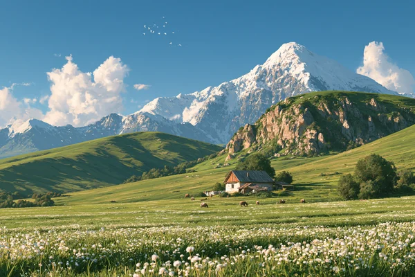 A Cabin Below the Snowy Peak - Nature & Landscape wallpaper