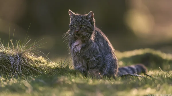 Wild Cat Sitting on a Grass Bank - Cute / Animals wallpaper