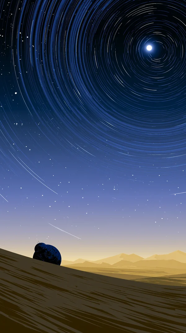 砂漠に流れる星の軌跡 - ファンタジー・宇宙 / 空・星空・夕景の壁紙