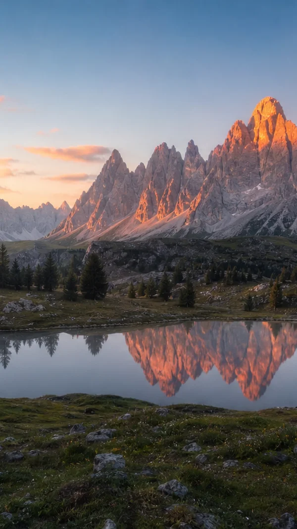 Jagged Peaks Ablaze with Sunset, Mirrored on the Lake - Blue Phone - Sea, Lakes & Water / Sky, Stars & Sunsets wallpaper