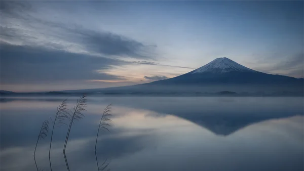 A Sacred Peak Mirrored at Blue Hour - Blue Full HD - Sea, Lakes & Water / Nature & Landscape wallpaper