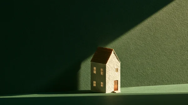 Small White House on a Deep Green Wall - Minimal & Abstract wallpaper