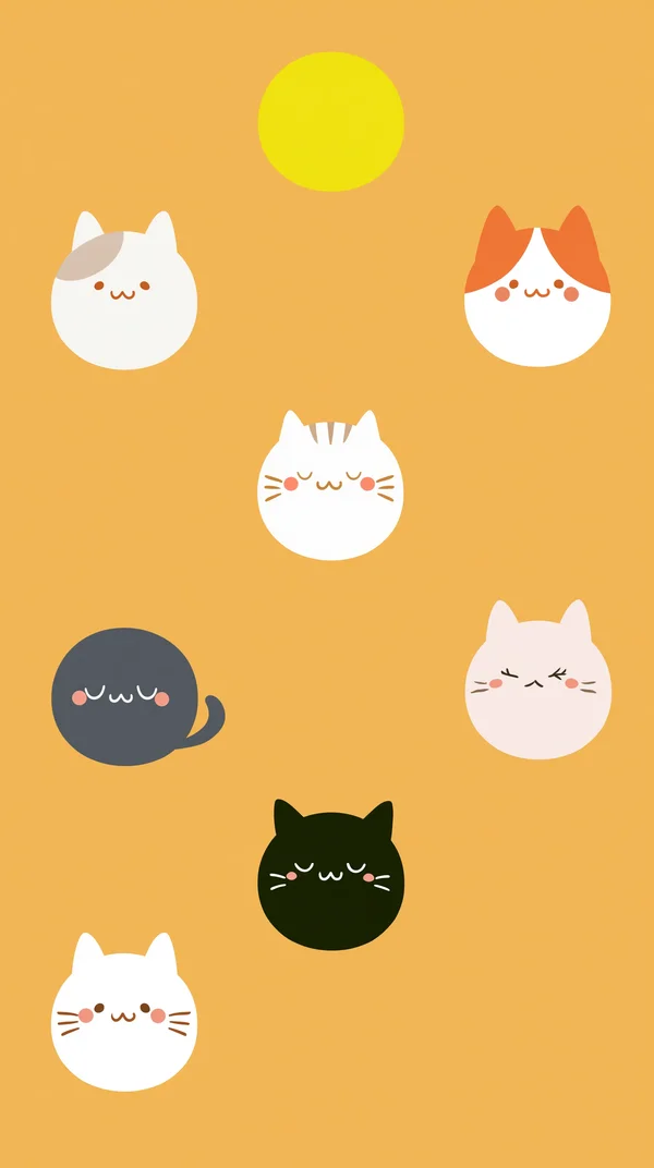 太陽の下に集う猫たちの午後 - オレンジ スマホ - かわいい / イラストの壁紙