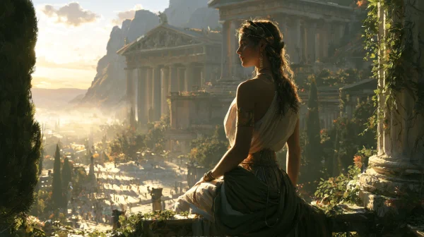 Woman Seated in Sunlit Ruins - Fantasy & Space wallpaper