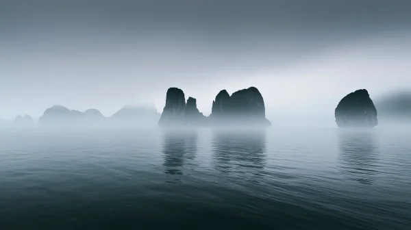 Silhouetted Rock Islands in Bay Fog - Nature & Landscape / Sea, Lakes & Water wallpaper