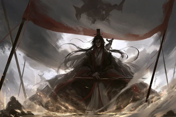 旗はためく黒衣の武将 - ファンタジー・宇宙の壁紙