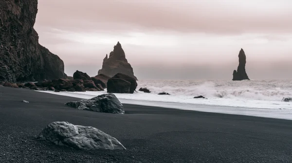Black Sand Beach with Sea Stacks - Sea, Lakes & Water wallpaper