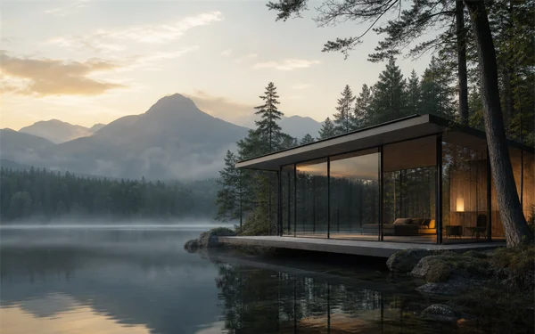 A Glass Pavilion on the Lake - Orange 4K - Architecture & Cities / Sea, Lakes & Water wallpaper