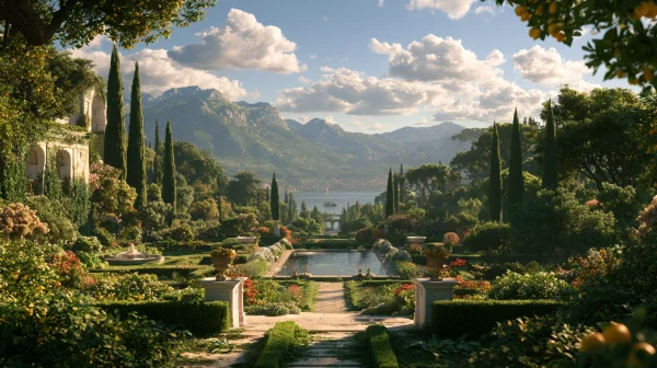 Summer Cypress Garden with Lake and Mountains - Sea, Lakes & Water / Nature & Landscape wallpaper