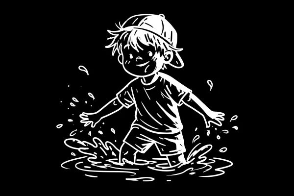 水たまりではしゃぐ少年 - イラストの壁紙