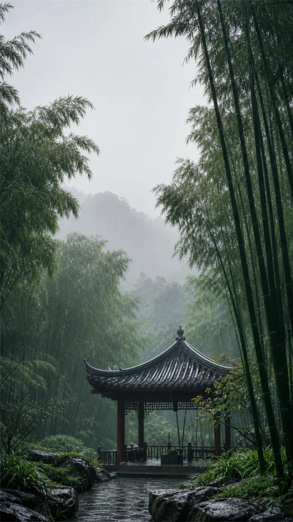 A Bamboo Path Veiled in Rain - Mono Phone - Nature & Landscape wallpaper