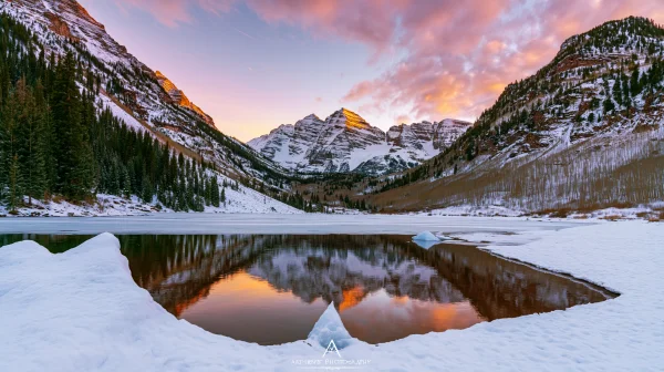Sunset Peaks and a Snow-Edged Lake - Nature & Landscape / Sea, Lakes & Water wallpaper