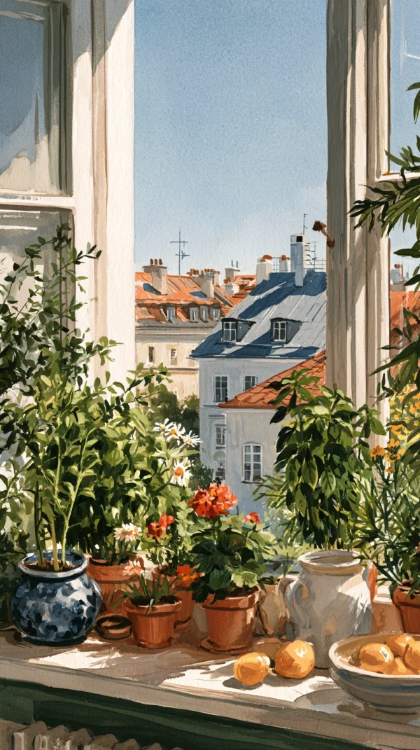 Flower-Trimmed European Window View of Rooftops - Flowers & Plants / Architecture & Cities wallpaper