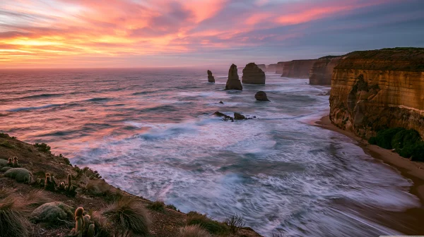 Sunlit Sea Stacks and White Surf - Sea, Lakes & Water wallpaper