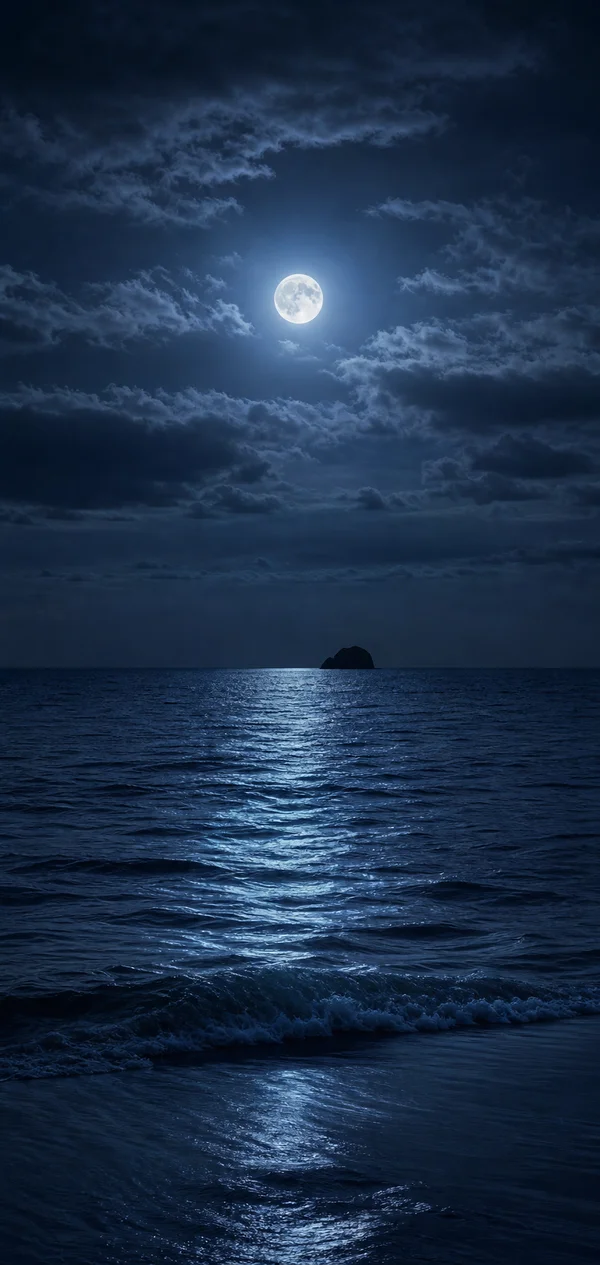 月光を映す夜の海 - ブルー スマホ - 海・湖・水辺 / 空・星空・夕景の壁紙