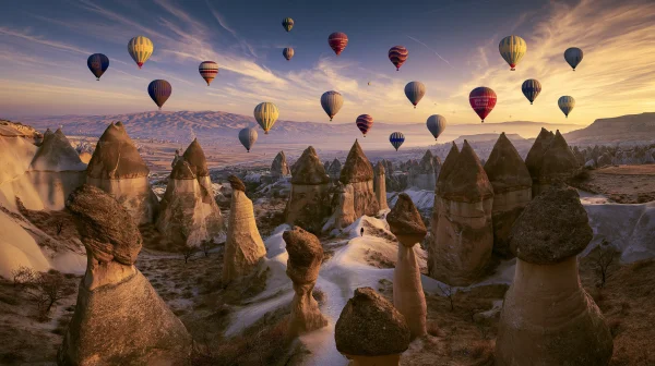 Balloon Fleet over a Valley of Rock Spires - Nature & Landscape / Architecture & Cities wallpaper