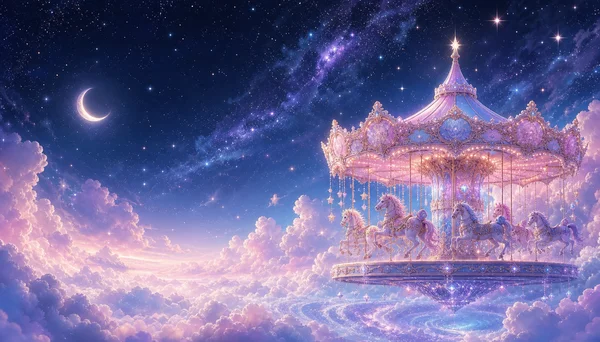 A Carousel Floating Among the Clouds - Blue 4K - Fantasy & Space wallpaper