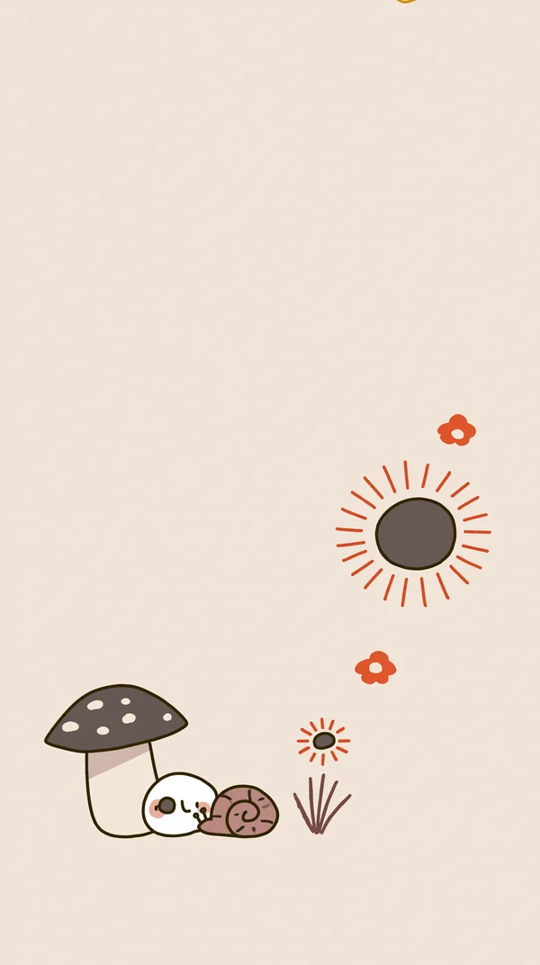 きのこと寄り添うかたつむり - オレンジ スマホ - かわいい / イラストの壁紙