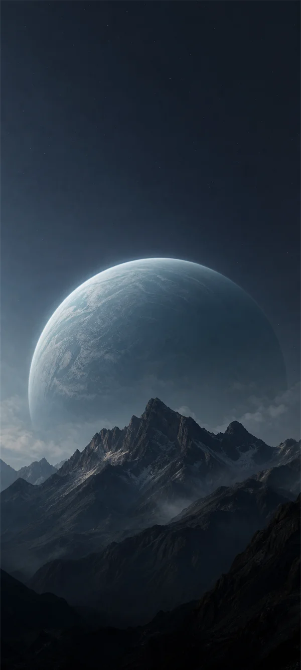 山の稜線から昇る惑星 - ブルー スマホ - ファンタジー・宇宙の壁紙