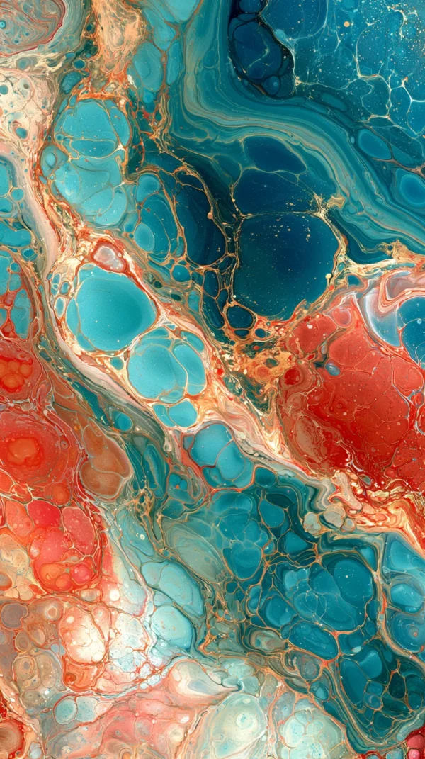 Red and Teal Marbled Pattern - Minimal & Abstract wallpaper