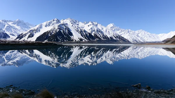 Symmetrical Snow Peak Reflection in a Blue Lake - Nature & Landscape / Sea, Lakes & Water wallpaper