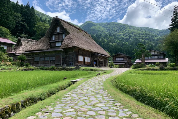 茅葺きの里の田んぼ道 - 世界遺産・遺跡の壁紙