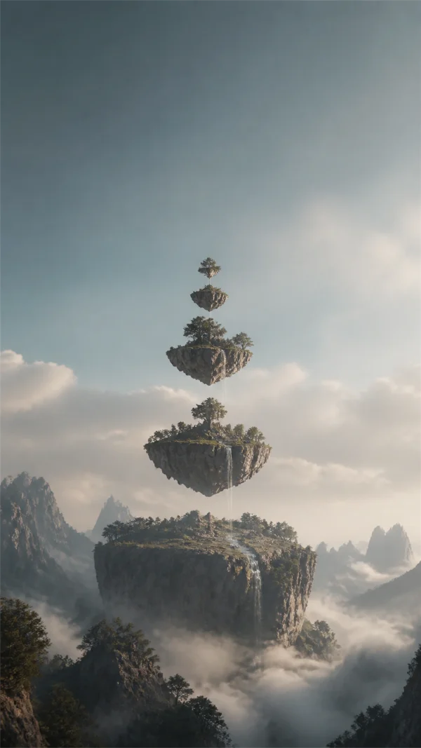 Floating Islands Strung Through the Clouds - Mono Phone - Fantasy & Space / Sea, Lakes & Water wallpaper