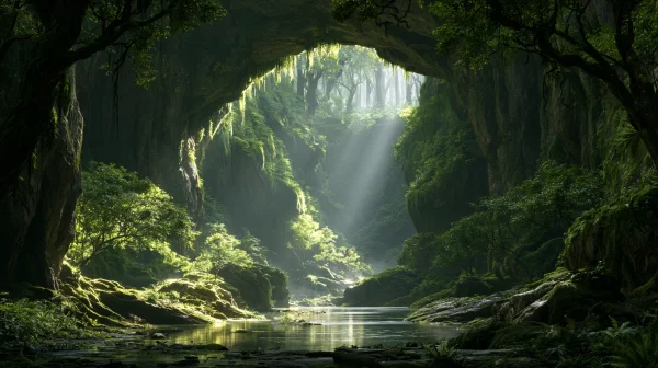 Green Cave Mouth with Falling Light - Nature & Landscape wallpaper