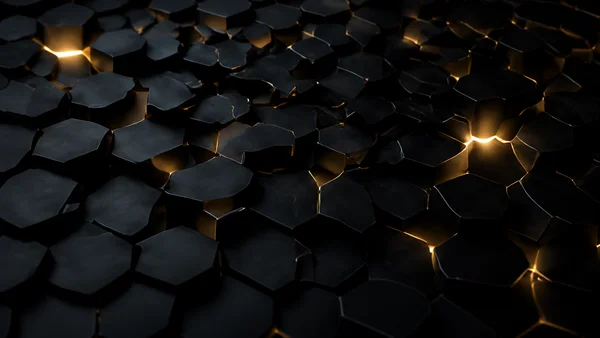 黒い六角形の隙間に灯る金 - モノクロ 4K - ミニマル・抽象の壁紙