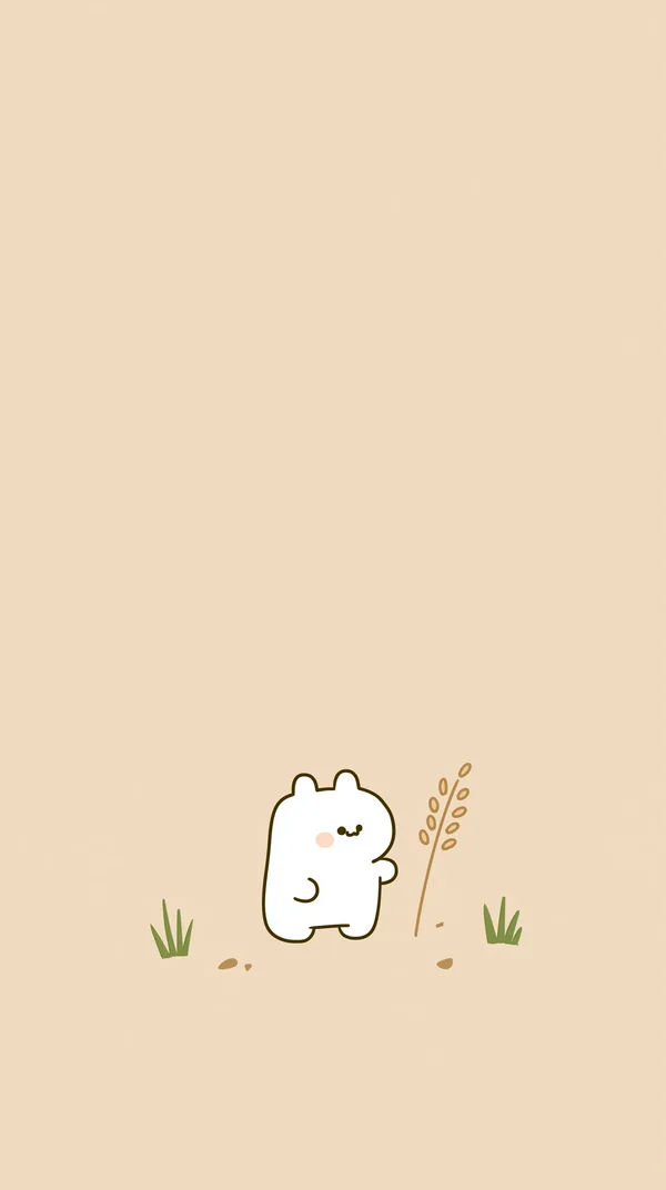 A Little Bear and a Stalk of Wheat - Orange Mobile - Cute / Illustration wallpaper