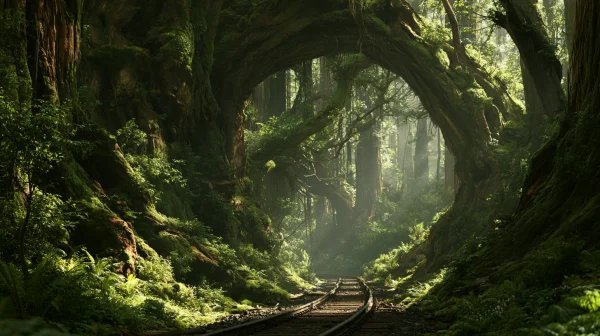 苔むした木のトンネルの森の小道の壁紙 - 自然・風景