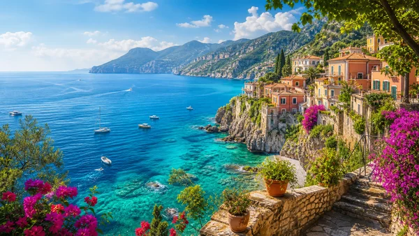 A Mediterranean Village on the Cliffs - Blue 4K - Architecture & Cities / Nature & Landscape wallpaper
