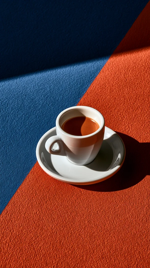 赤と青の壁に落ちる影とコーヒーカップの壁紙 - 暮らし・食べ物