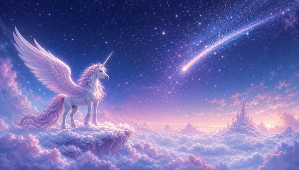 A Winged Unicorn Beneath a Shooting Star - Blue 4K - Fantasy & Space / Sky, Stars & Sunsets wallpaper