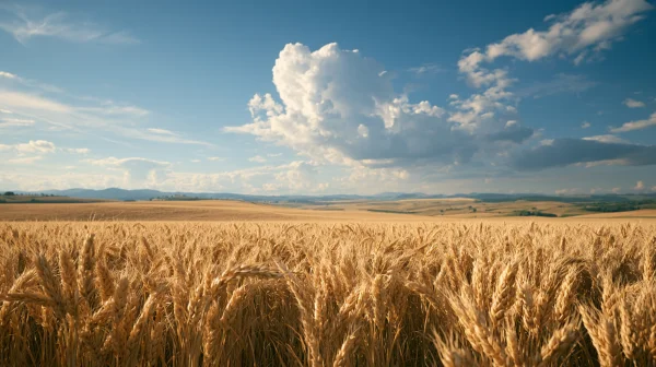 Golden Wheat Field under Blue Sky and Cumulus - Nature & Landscape / Sky, Stars & Sunsets wallpaper