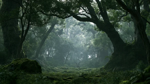 Foggy Forest with Giant Trees - Nature & Landscape / Fantasy & Space wallpaper
