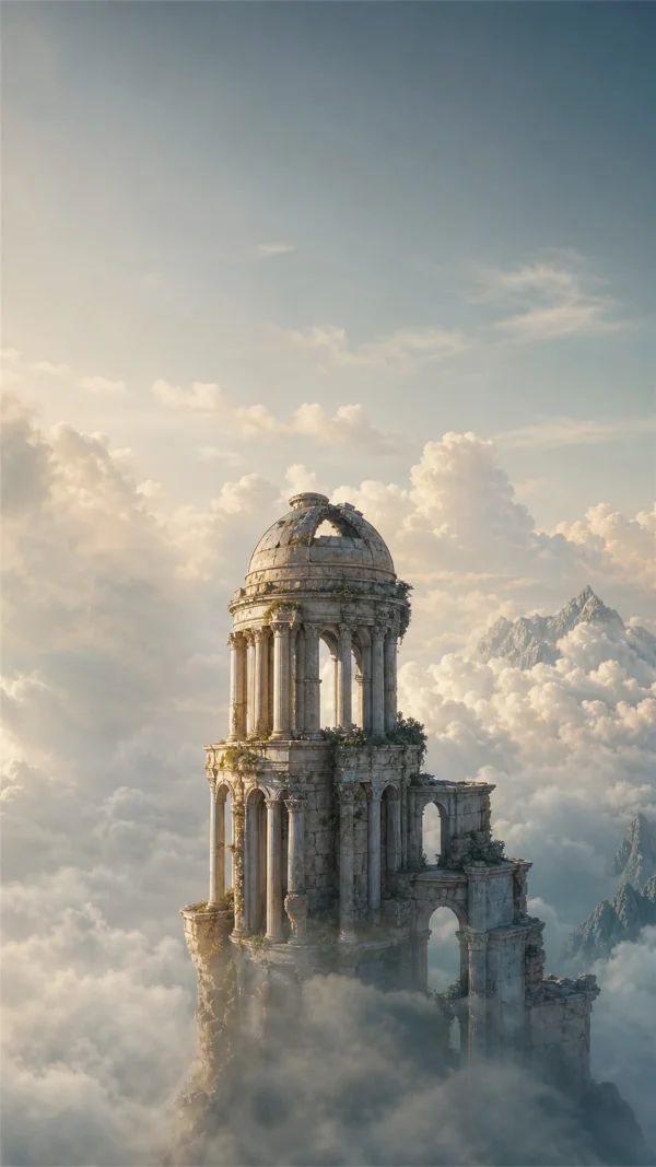 A Temple Floating on the Cloud Sea - Orange Phone - Fantasy & Space wallpaper