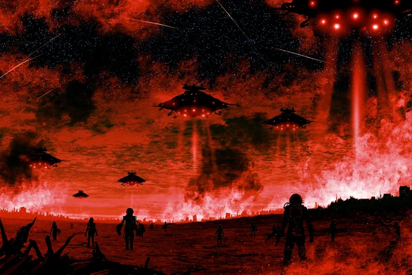 赤く燃える空の侵略 - ファンタジー・宇宙の壁紙