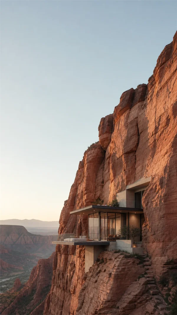 A House Set into the Red Cliff Face - Orange Phone - Architecture & Cities / Nature & Landscape wallpaper