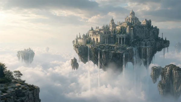 A City of Towers Floating Above the Mist - Orange 4K - Fantasy & Space / Architecture & Cities wallpaper