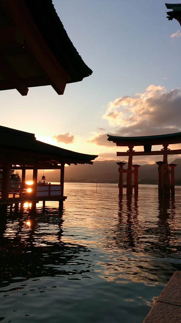 夕暮れの海上鳥居 - 世界遺産・遺跡 / 空・星空・夕景の壁紙