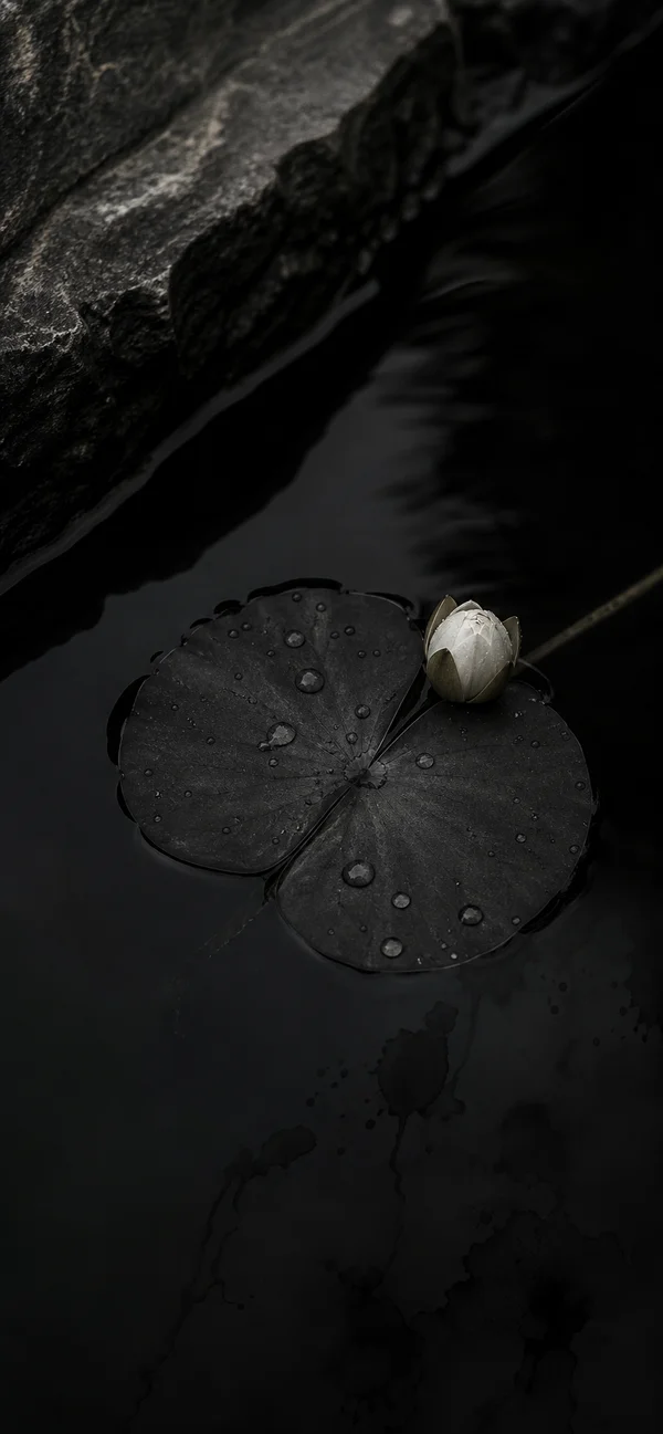A Lotus Bud on Dark Water - Mono Phone - Flowers & Plants / Sea, Lakes & Water wallpaper
