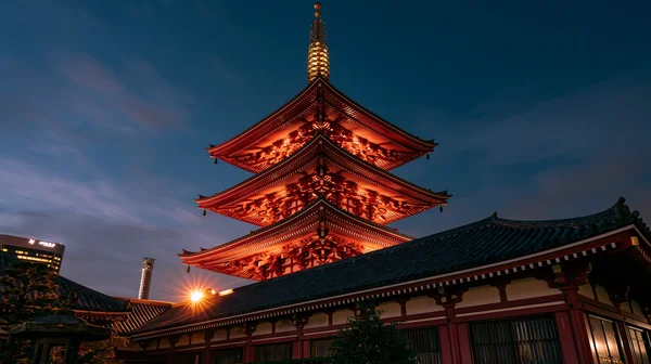 夜空に映える朱色の五重塔 - 赤 フルHD - 世界遺産・遺跡の壁紙