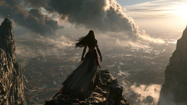 Long-Haired Silhouette under Swirling Clouds - Fantasy & Space wallpaper