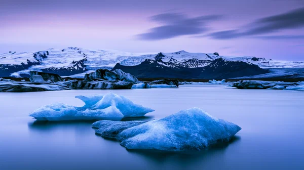 Lilac Sky and Floating Ice on a Glacier Lagoon - Sea, Lakes & Water / Nature & Landscape wallpaper